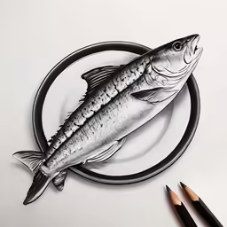 a drawing of a fish on a plate