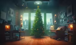 an art deco christmas tree in a living room
