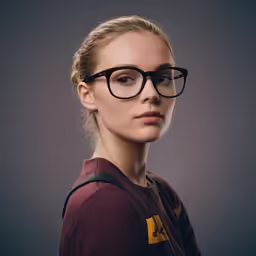 a woman wearing glasses in a picture