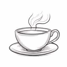 black and white tea cup drawing on white paper