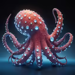 a very large orange and white octopus on a black background