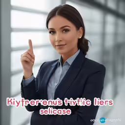woman in business suit pointing with hand and words that read kifypreous t - t - titte iers