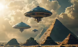 a couple of alien like structures standing on top of a desert landscape