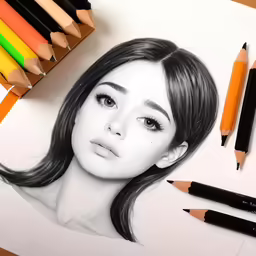 an image of a woman and some pencils