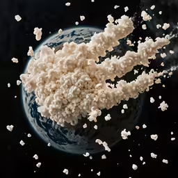 a close up of popcorn spilled around the earth