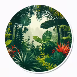 tropical plants are depicted on the circular circle