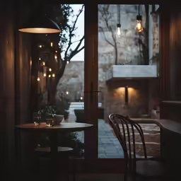 some lights a table and some chairs
