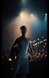 man in white shirt holding up a basketball