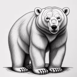 a bear is standing in a drawing,the drawing shows a white bear standing alone