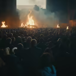 a large group of people sitting around a stage