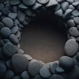 a circular arrangement of grey and gray rocks