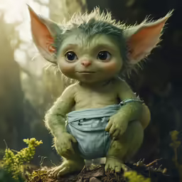 a close up of a baby yoda dressed in clothing
