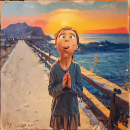 a painting with a person that is looking upward