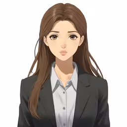 an anime girl with brown hair and gray shirt
