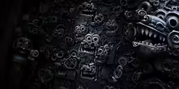 a close up shot of a wall covered in gear