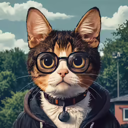 a close up of a cat wearing eyeglasses