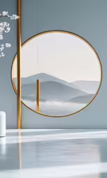 circular mirror hanging on a wall in the room