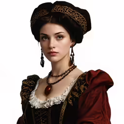 an animated woman in a red dress and brown hat