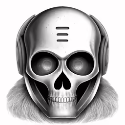a skull with headphones and a white background