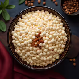 a bowl filled with marshmallows and nuts