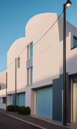 an outside view of some buildings on a street