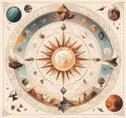 a large sun is shown with other planets around it