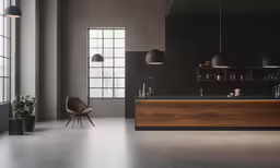 a very large room with a desk and two chairs