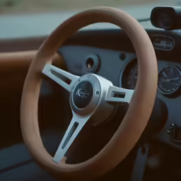 steering wheel with wood trim in a car