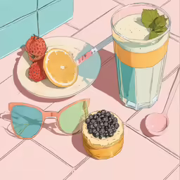 a plate with fruit on it, some blueberries and oranges