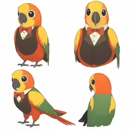 some birds with yellow feathers and green feathers