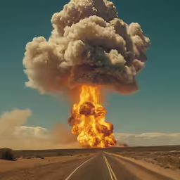 a large plume of smoke and fire coming from a cloud of black, yellow, orange, and white smoke