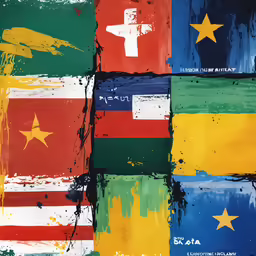 a painting with multiple flags on it