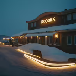 lighted street lights on the side of a building