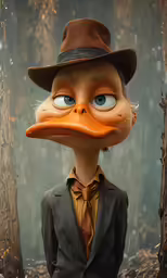 a cartoon character in a bowler hat poses for the camera