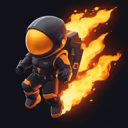 an animated character is in front of a blazing flame