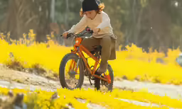 a small kid riding a small bike on a trail