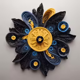 an origami clock has a pattern of feathers