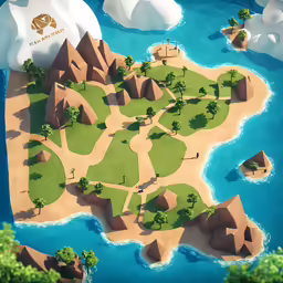a game map with different locations and mountains