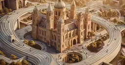 an aerial view of an old church that is well maintained