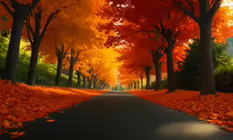 a scenic scene with trees all around a road