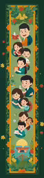 a large mat with a family portrait and leaves on it