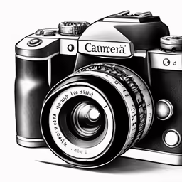 a black and white photo with a camera