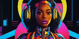 an illustration of a girl with headphones,a close up of a person with headphones