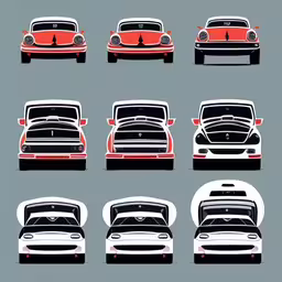 the cars have many different body styles and color,the flat car silhouettes are on grey with various colors,different colored cars on gray background,eight vintage cars of the sixties,various images of cars in different stages of life