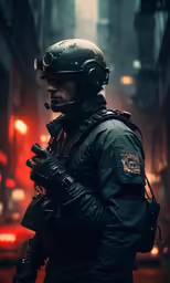 the dark knight in his black outfit looks into the distance