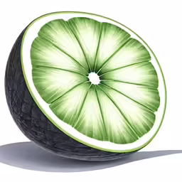 a lime with the cut open to reveal a slice