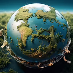 this is an earth covered in moss on top of some leaves
