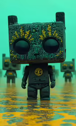 a little robot standing in the middle of a floor