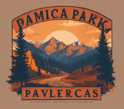 an orange, tan and blue poster that says pamica park,the logo for pamcapak paversgas