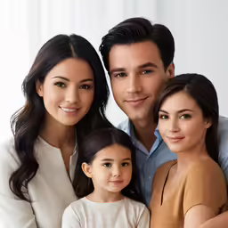 an asian family portrait with parents and two daughters